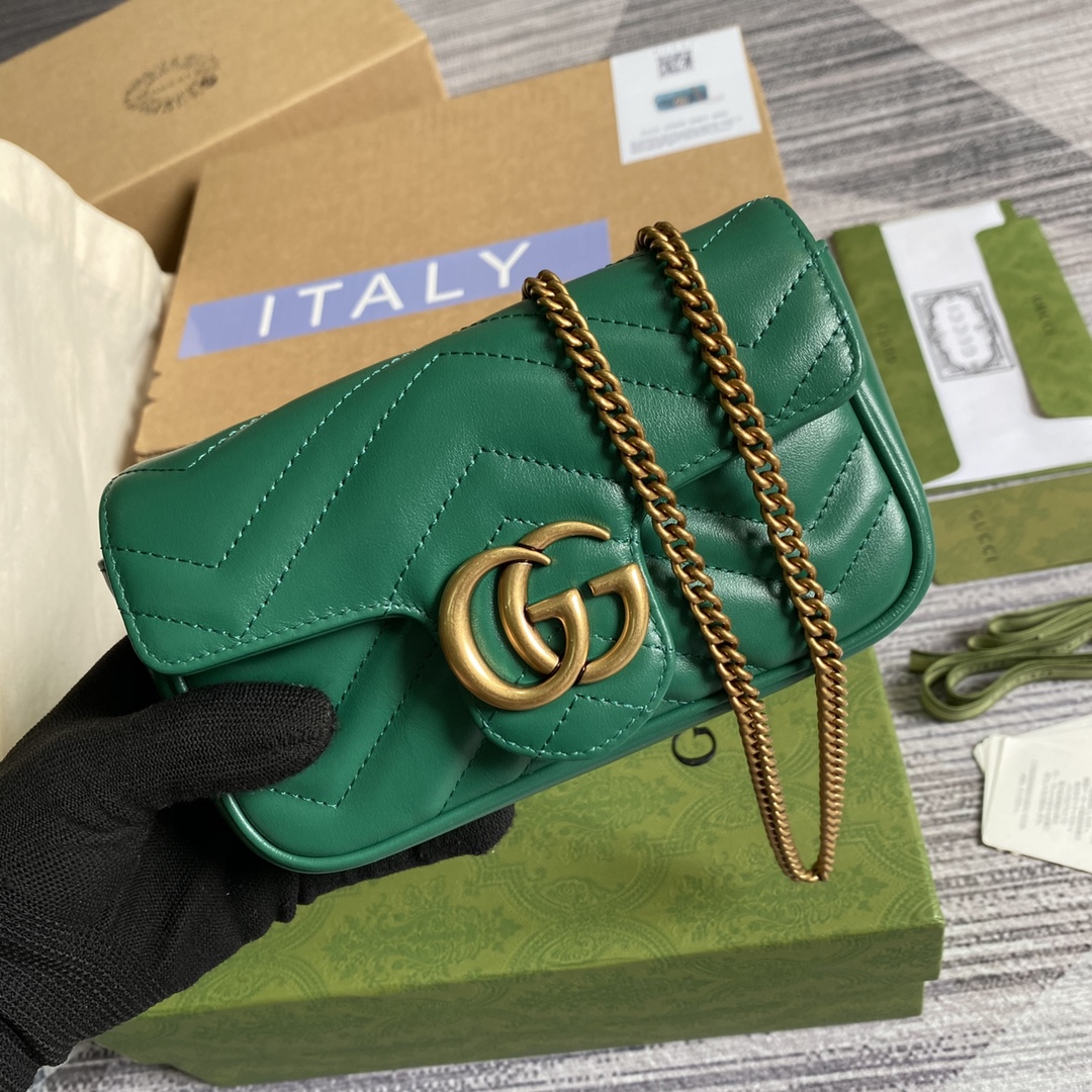 Gucci GG Marmont Matelasse Super Mini Shoulder Bag 476433 Green